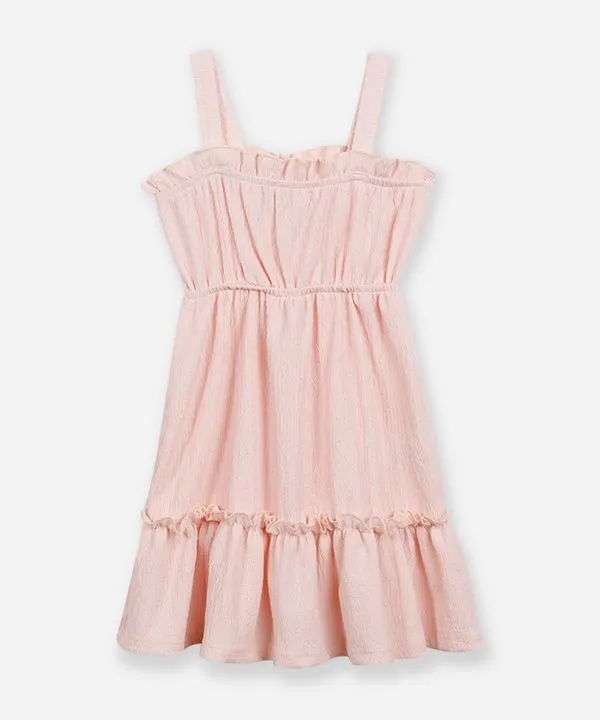 vestido infantil com babados texturizado rosa 1
