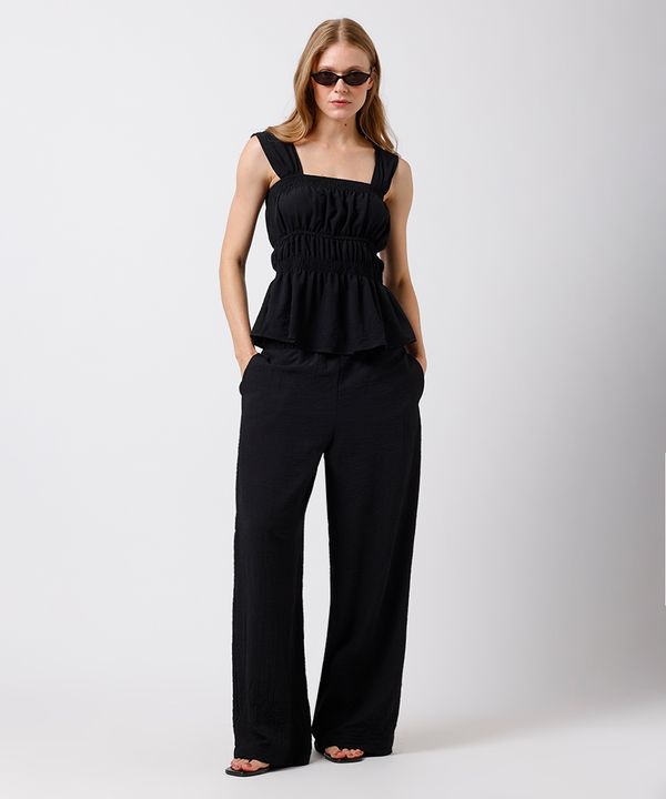 calça estilo pijama feminina texturizada cós elástico preta PP