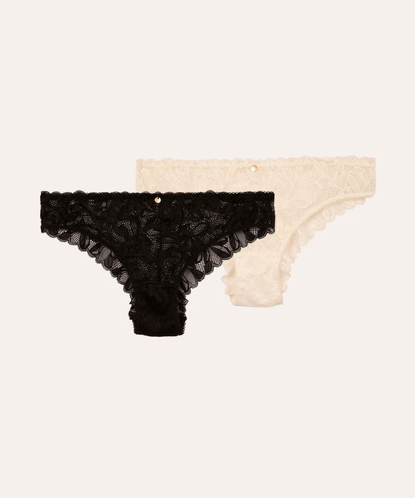 kit de 2 calcinhas biquíni renda floral colorido G