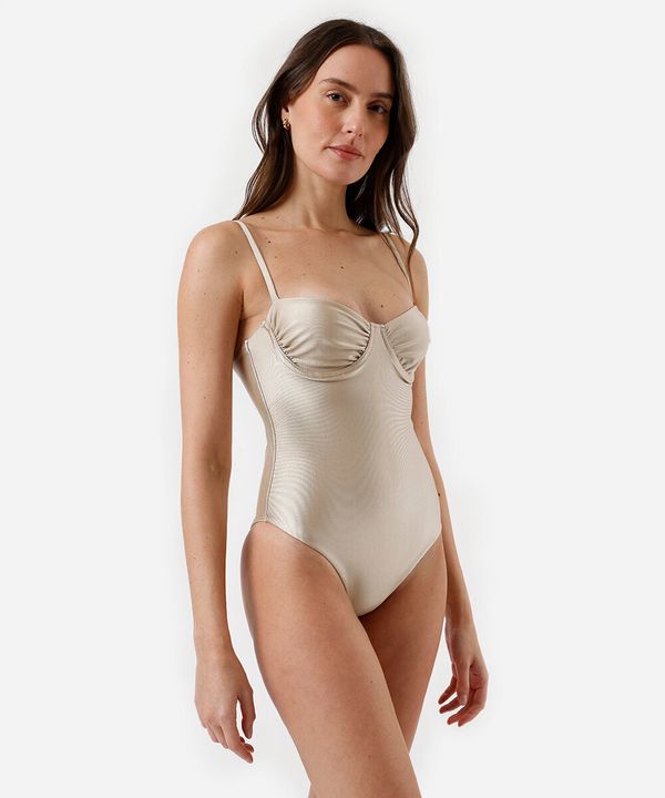 maiô meia taça feminino franzido acetinado bege M