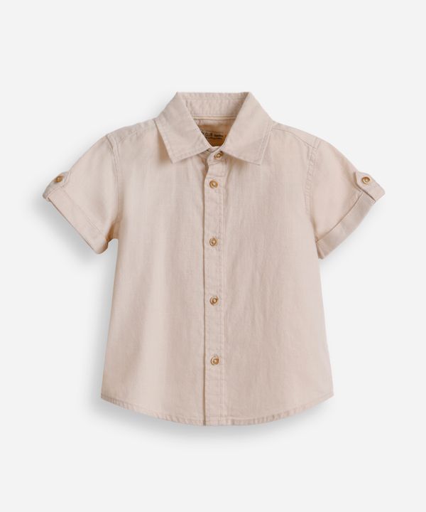 camisa de algodão infantil manga curta bege 3