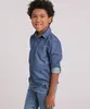 Camisa Infantil Jeans com Bolso Gola Esporte Manga Longa Azul Médio 4