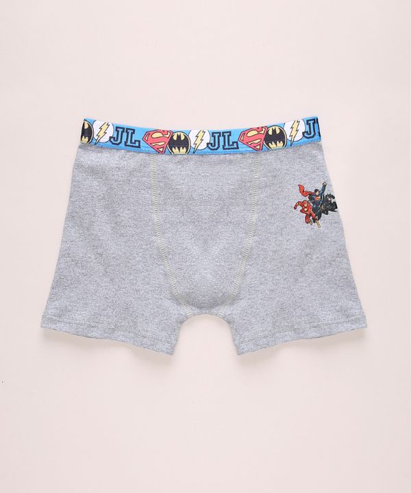Cueca Infantil Boxer Liga da Justiça Cinza Mescla M