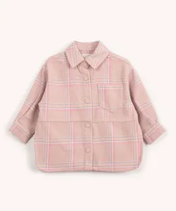 camisa shacket infantil xadrez felpuda manga longa rosa 3