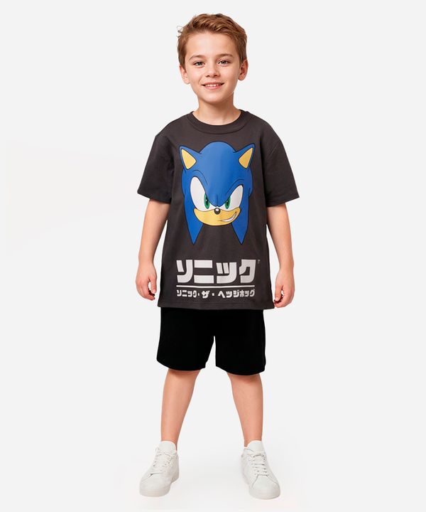 conjunto curto de algodão infantil sonic cinza 8
