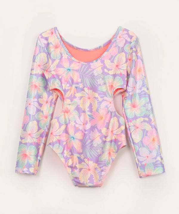 maiô infantil manga longa floral com proteção uv50 multicor 12