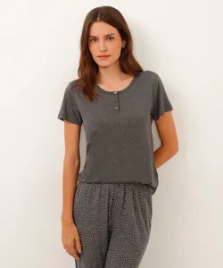 camiseta de pijama viscose com botões cinza PP