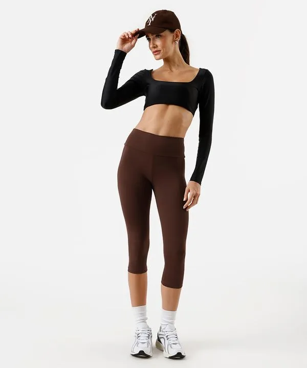 calça legging feminina básica cós largo esportiva marrom G