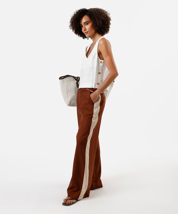 calça pantalona com linho e faixa marrom 44