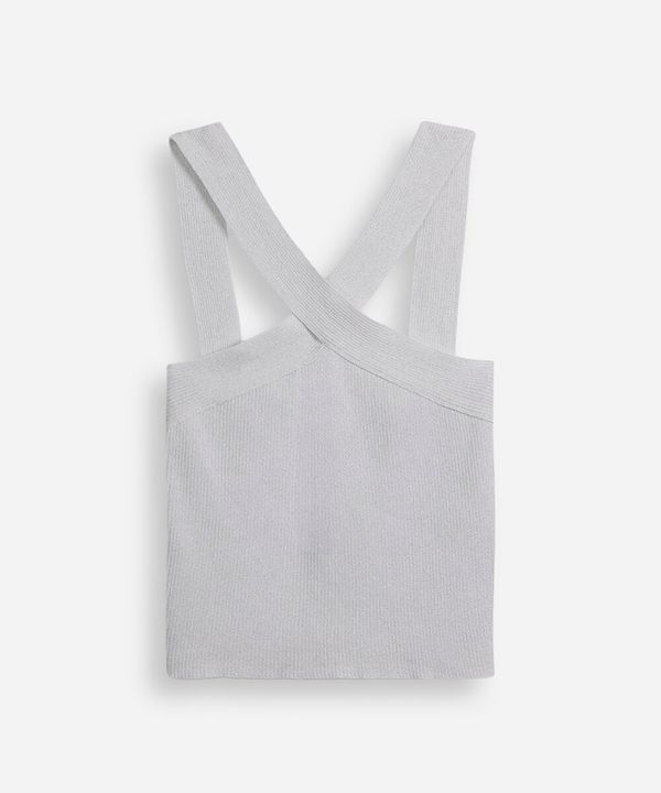 cropped halter neck juvenil de tricô com lurex prateado 12