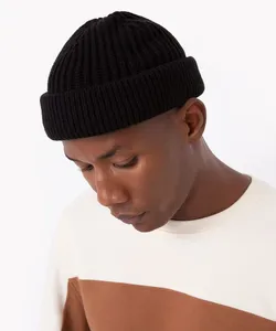 gorro de tricot canelado preto Único
