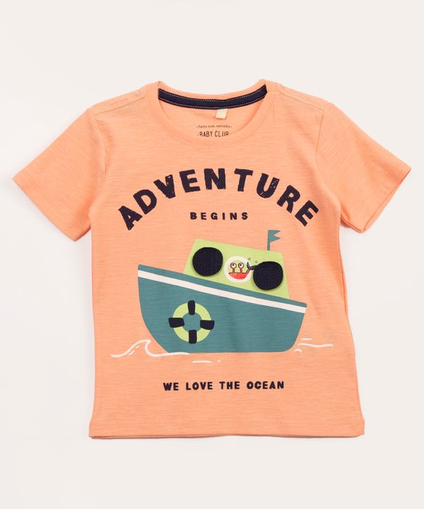 camiseta infantil manga curta barco laranja 2
