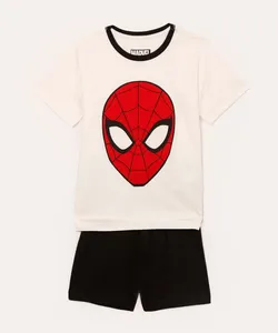 pijama infantil de algodão manga curta com short homem aranha off white 10