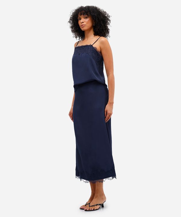 saia acetinada feminina com renda azul 44