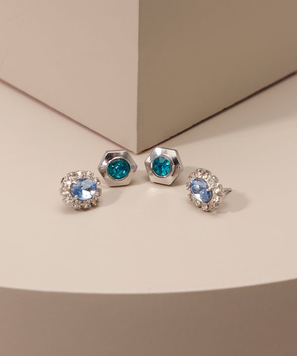 Kit de 2 Brincos com Pedra Zircônia Prateado Único