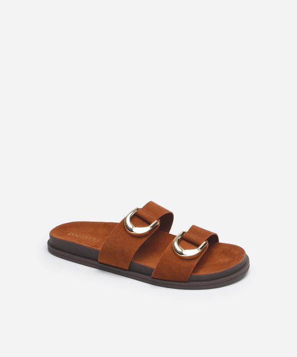 rasteirinha flatform com fivelas texturizada oneself marrom 35