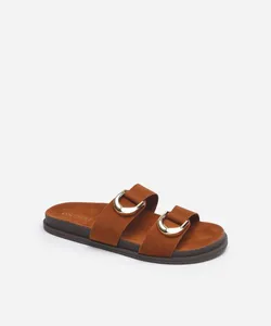 rasteirinha flatform com fivelas texturizada oneself marrom 34