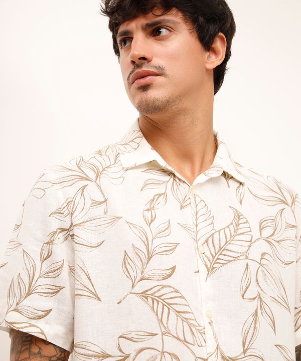 camisa comfort com linho folhagens off white M