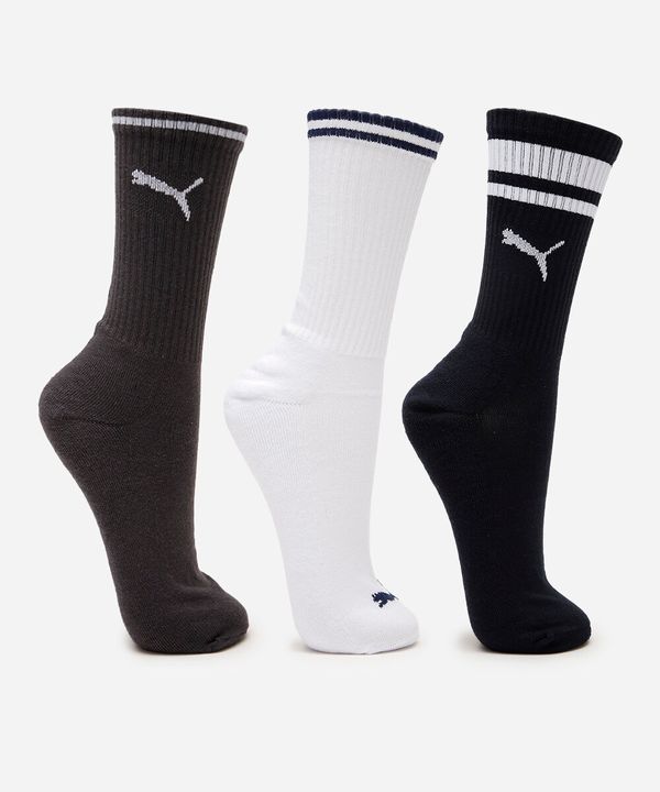 kit de 3 meias masculinas cano longo puma colorida 39-43