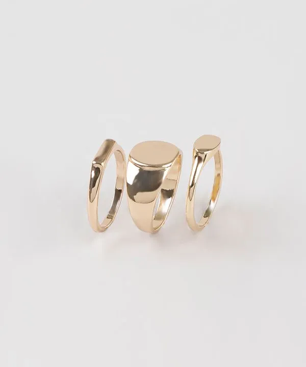 Kit de 3 Anéis Femininos Dourado M