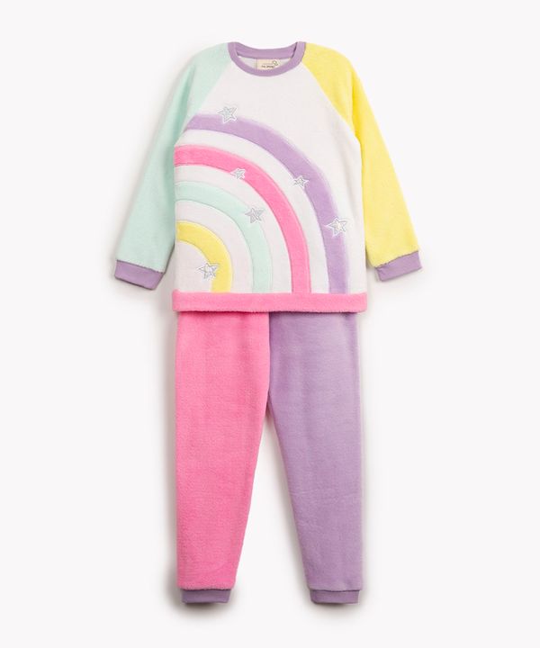 pijama infantil de pelúcia arco íris manga longa multicor 12