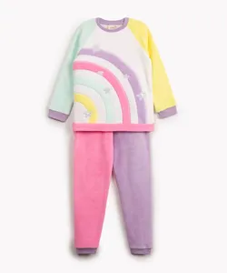 pijama infantil de pelúcia arco íris manga longa multicor 4
