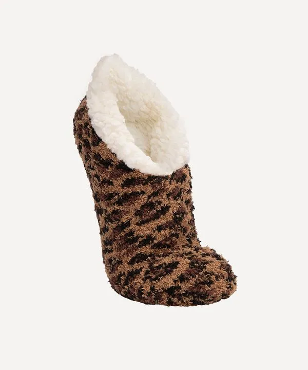 meia de pelucia animal print antiderrapante marrom G