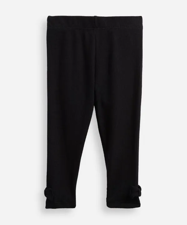 calça legging infantil de algodão com laços canelada preta 3