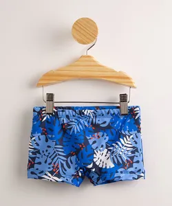 Sunga Infantil Boxer Estampada Folhagem com Proteção UV50+ Azul Royal 2