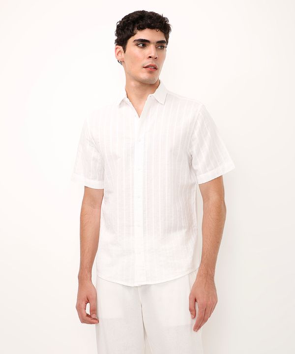 camisa de algodão texturizada branca M
