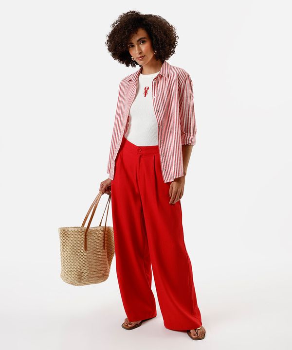 calça wide leg feminina com linho vermelha 44