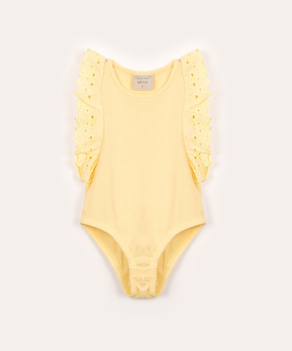 body infantil canelado com laise amarelo 1