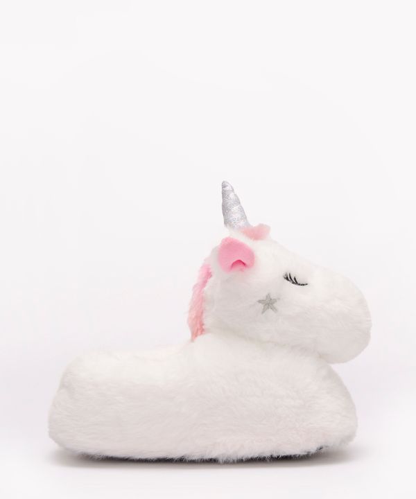 pantufa infantil de pelúcia unicórnio branco 29-30