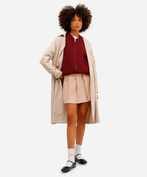 minissaia feminina de viscose com pregas bege 42
