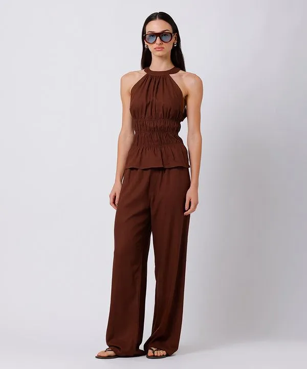 calça estilo pijama feminina com linho mindset marrom M