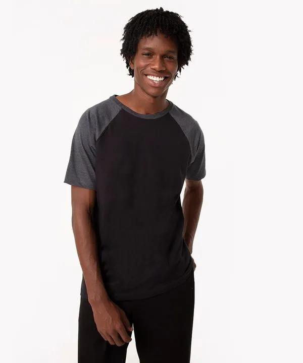 camisa de algodão manga curta raglan básica cinza mescla escuro PP