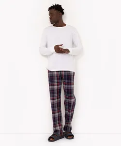 calça de pijama flanelada xadrez com bolsos cinza mescla GG