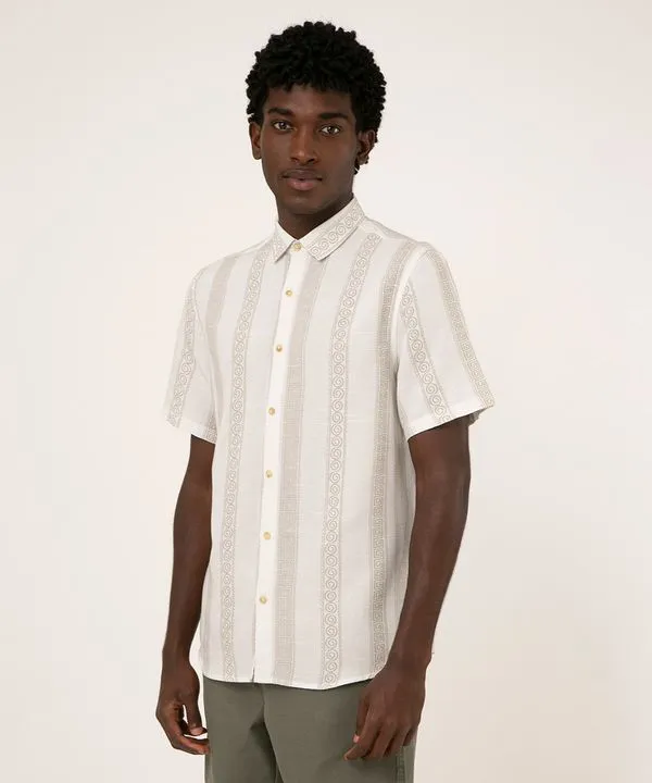 camisa de viscose listrada manga curta off white M