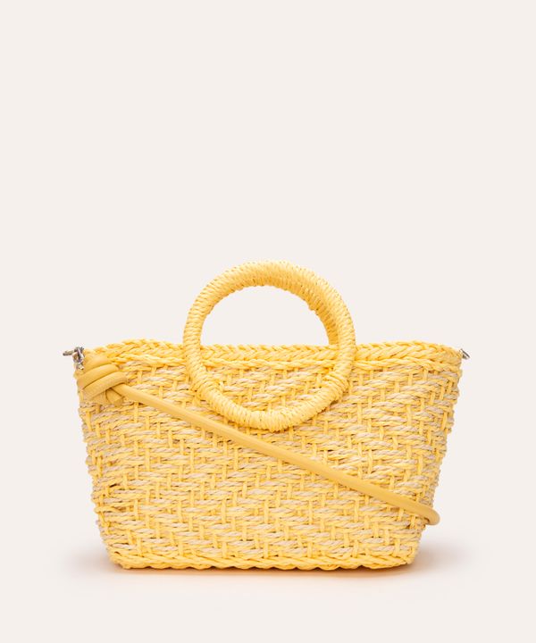 bolsa tote de palha com alça transversal amarelo Único