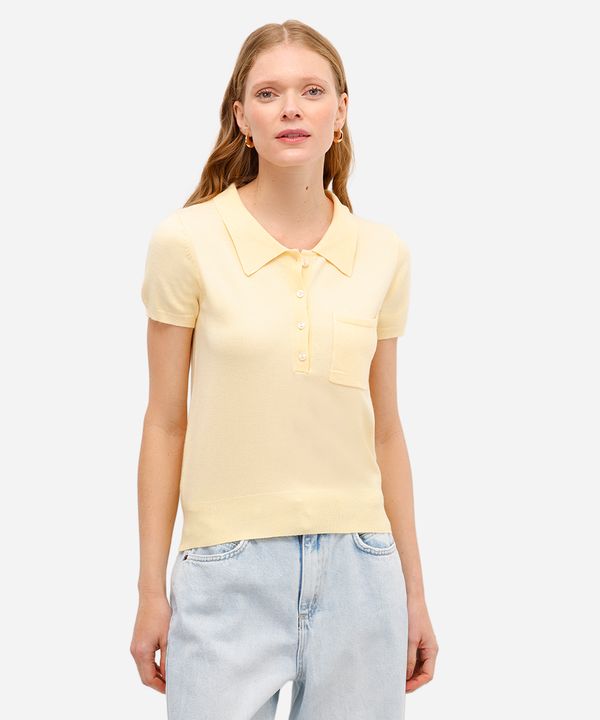 polo feminina de tricot com bolso amarela M