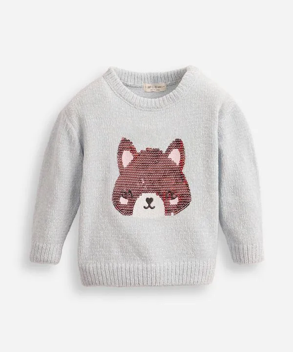 suéter de tricot infantil ursinho de paetê azul 2