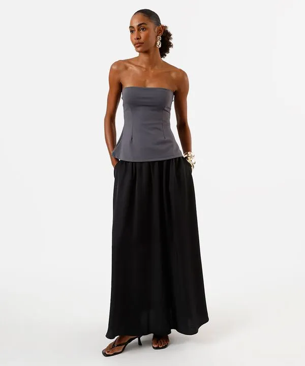saia longa feminina de viscose texturizada preta 42