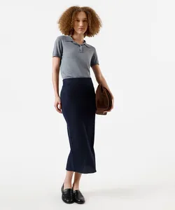 saia lápis midi feminina com fenda básica texturizada azul M