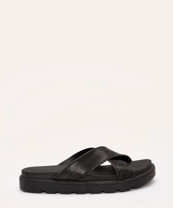 rasteirinha flat tiras cruzadas de brilho preto 39