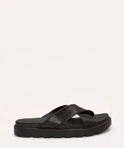 rasteirinha flat tiras cruzadas de brilho preto 34