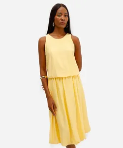 blusa feminina balonê de liocel texturizada amarela M