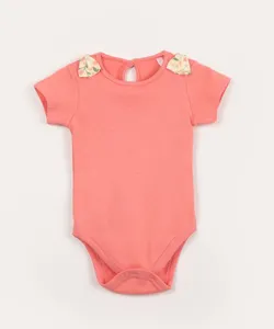 body infantil manga curta com laços rosa claro 9-12