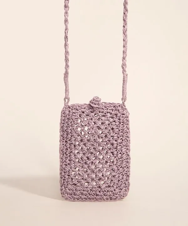 bolsa phone bag de crochê e palha lilás Único