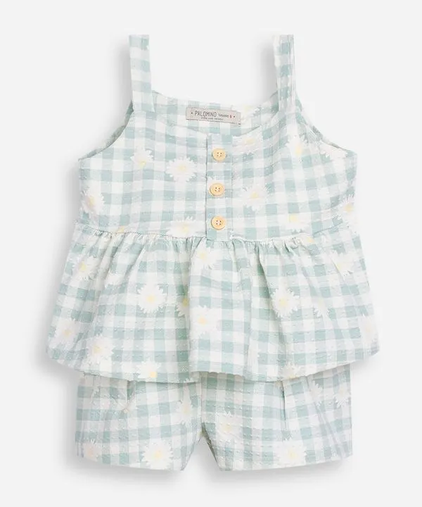 conjunto infantil xadrez texturizado floral verde 8
