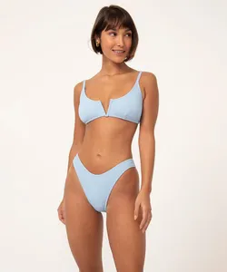 biquíni calcinha tanga asa delta texturizada com proteção uv50 azul claro G